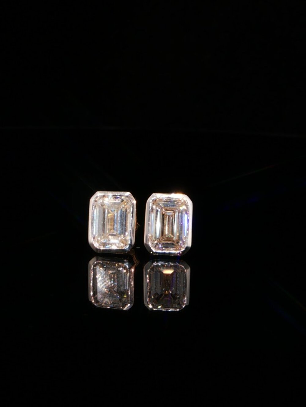 4.03 CTW Emerald-Cut Lab-Grown Diamond Bezel Stud Earrings - 14K Yellow Gold